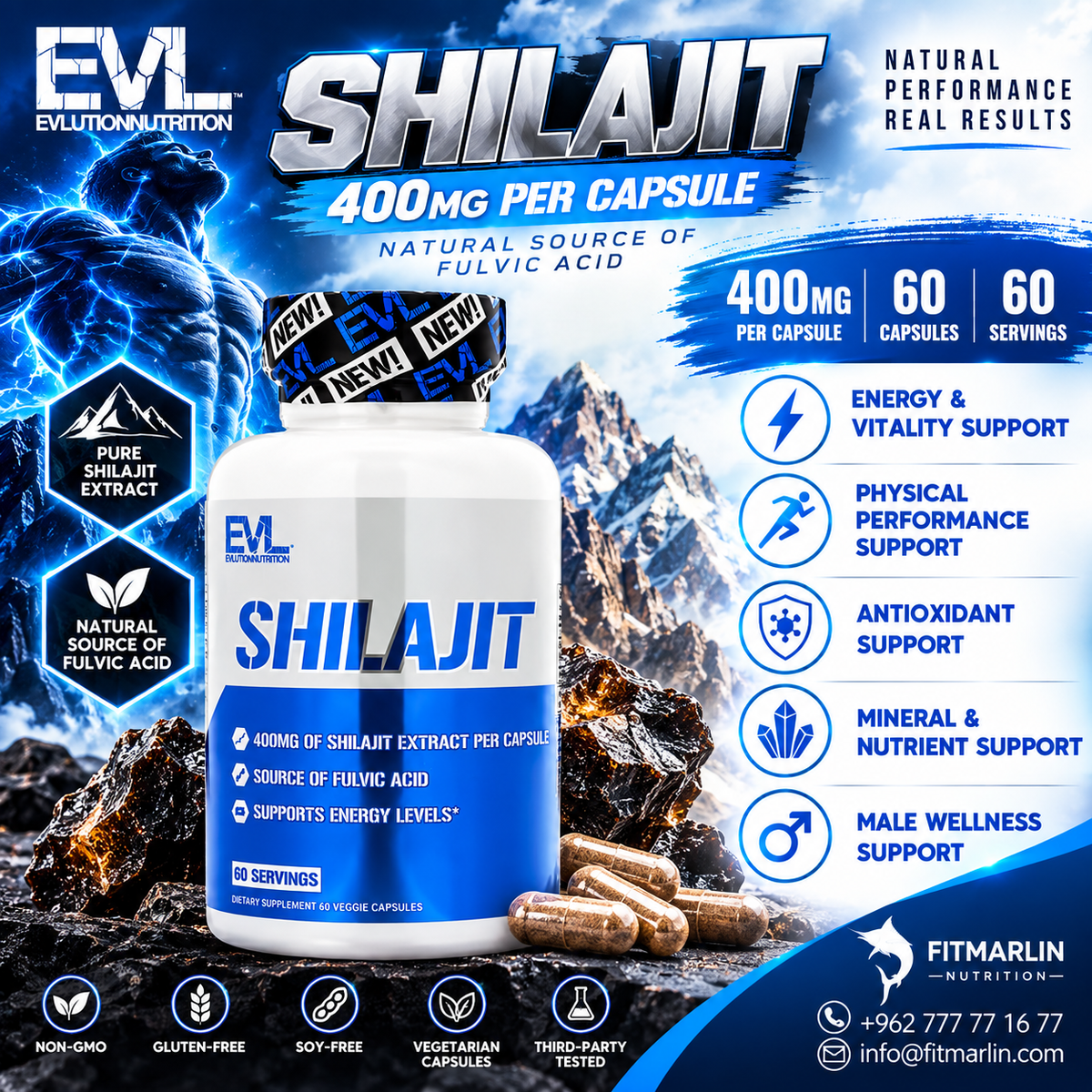 EVLution Nutrition Shilajit 400mg – 60 Veggie Capsules
