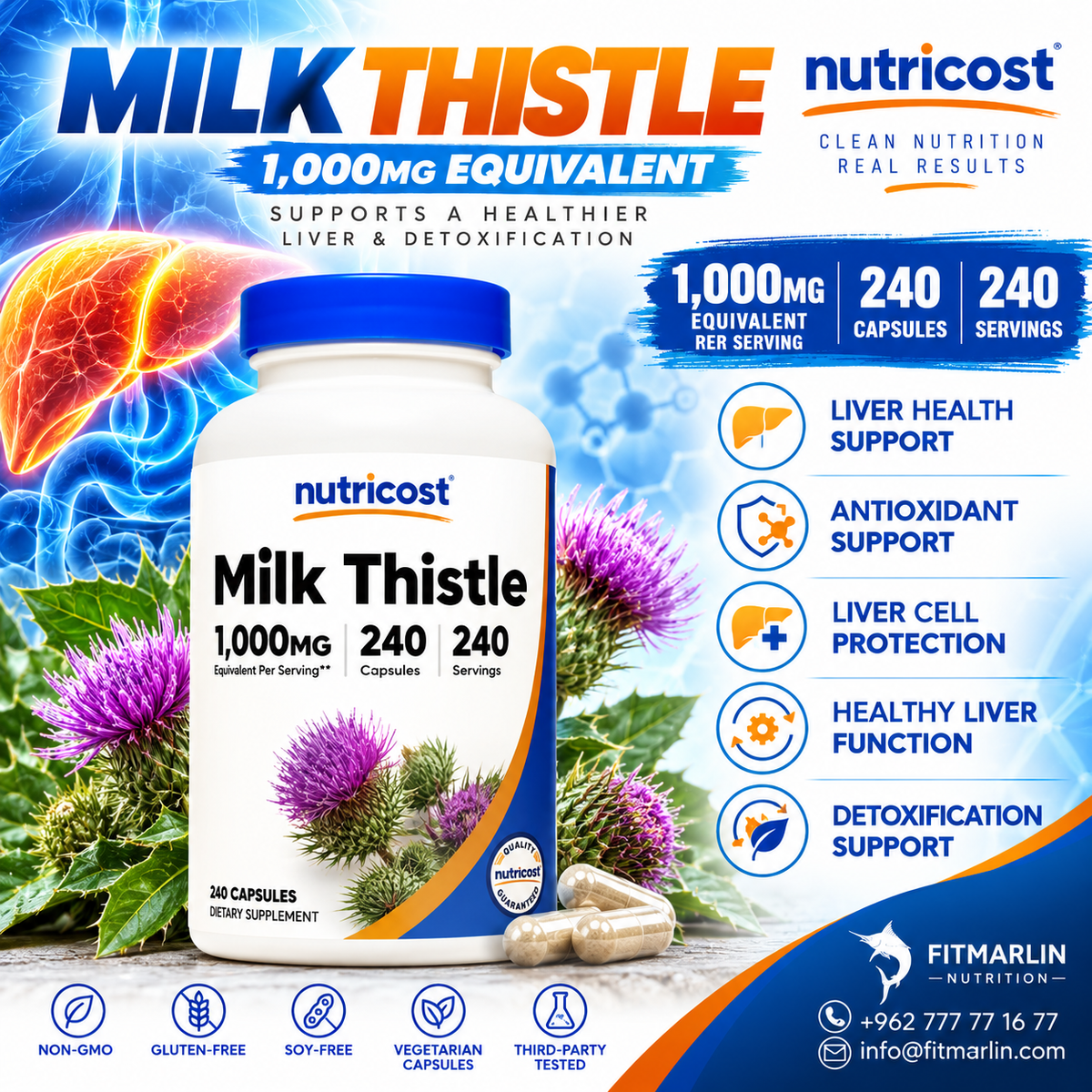 Nutricost Milk Thistle 1000mg – 240 Capsules