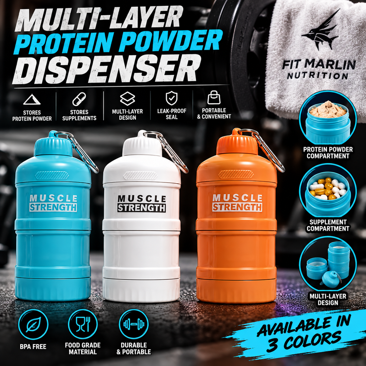 Multi-Layer Protein Powder Dispenser – Portable Supplement Container