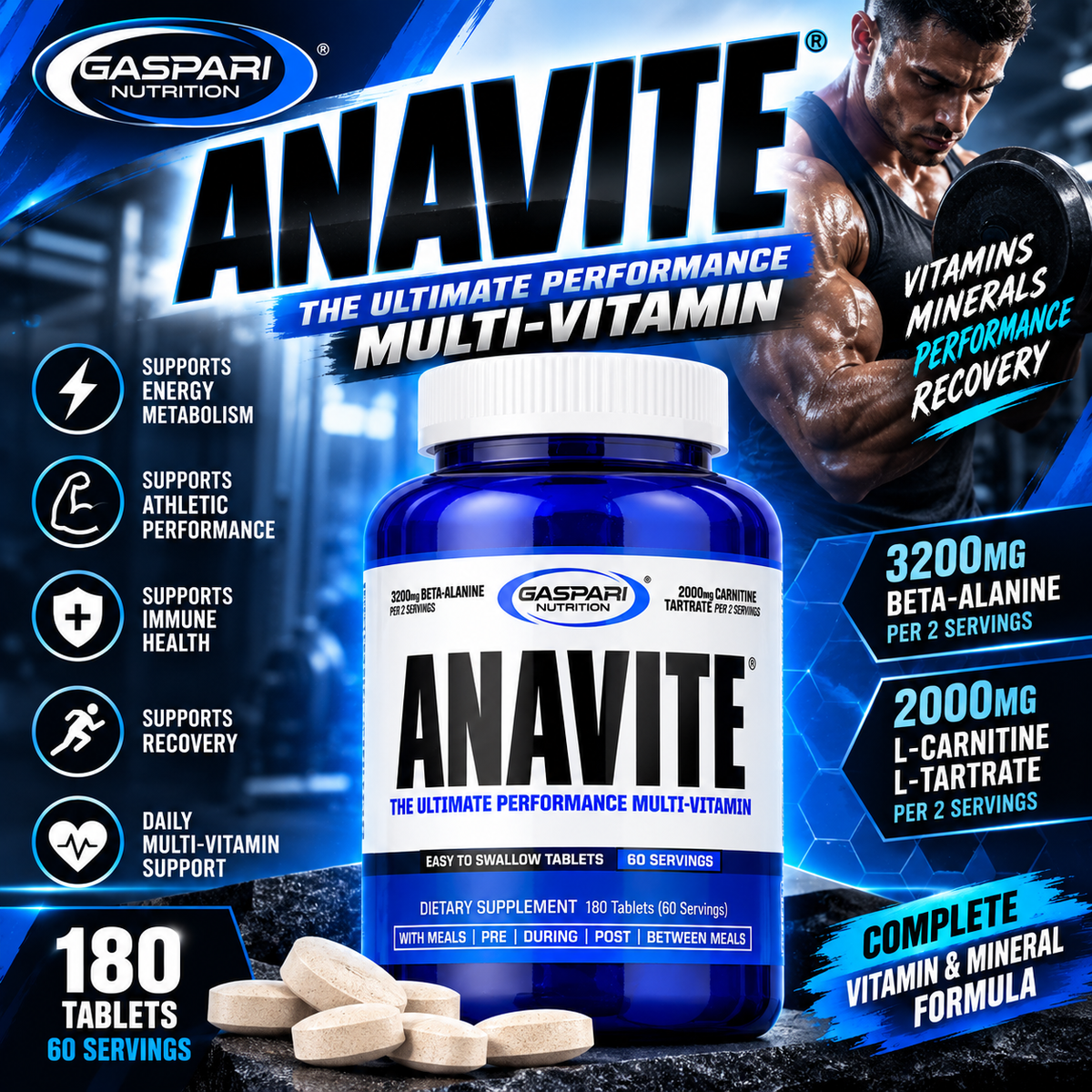 Gaspari Nutrition Anavite Performance Multivitamin – 180 Tablets