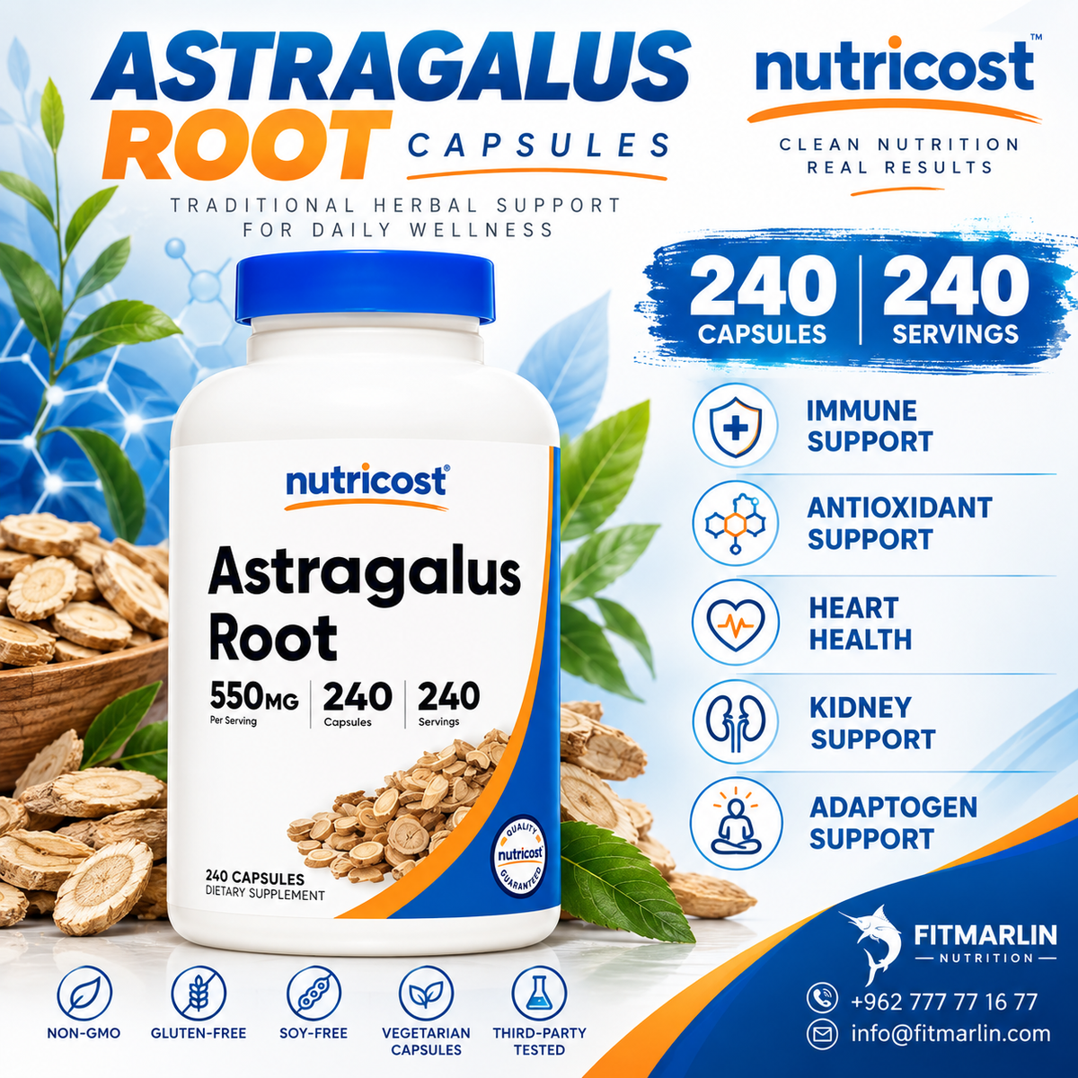 Nutricost Astragalus Root 550mg – 240 Capsules
