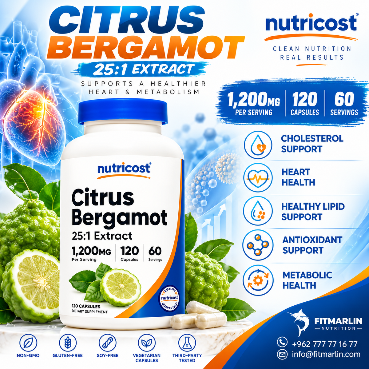 Nutricost Citrus Bergamot 1200mg – 120 Capsules