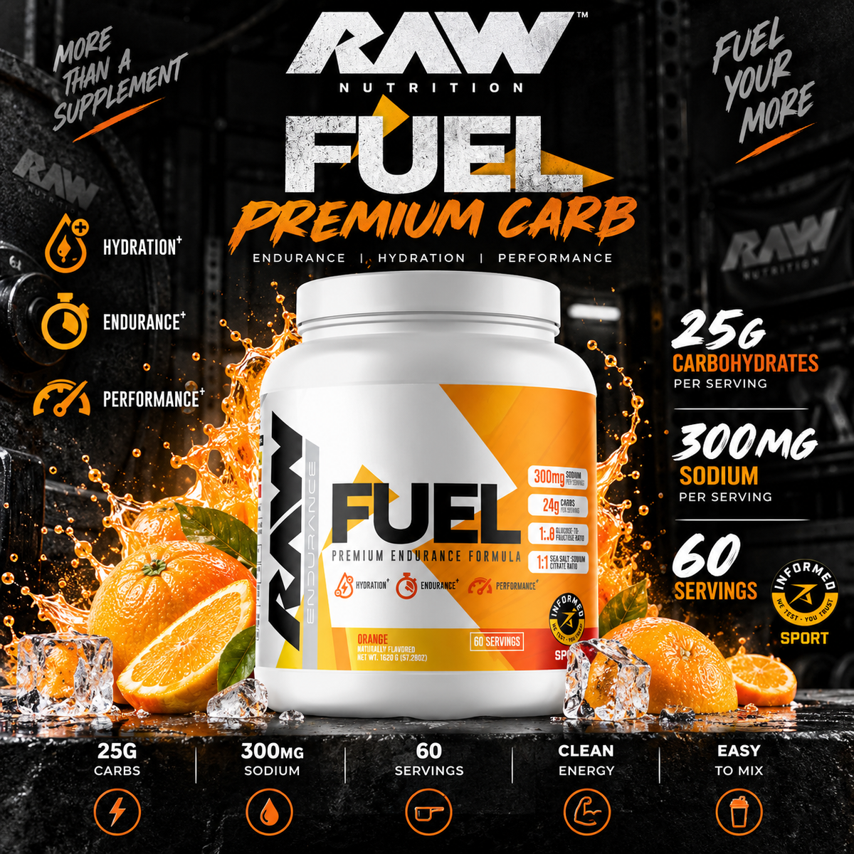 RAW Fuel Premium Carb 1.62kg – Orange
