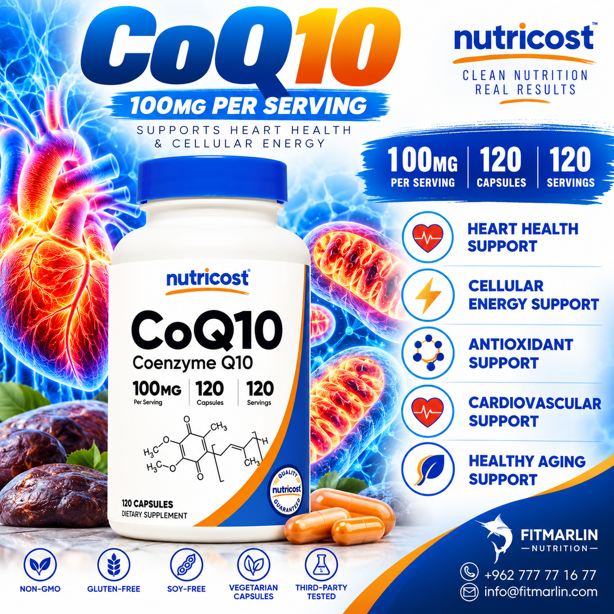 Nutricost CoQ10 Coenzyme Q10 100mg – 120 Capsules