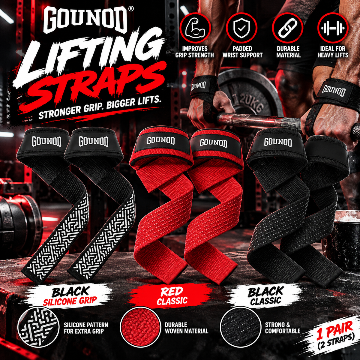 GOUNOD Weight Lifting Straps – Pair