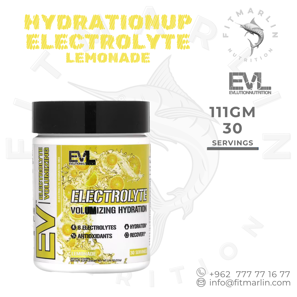 EVLution Nutrition Electrolyte Volumizing Hydration 111g – Lemonade