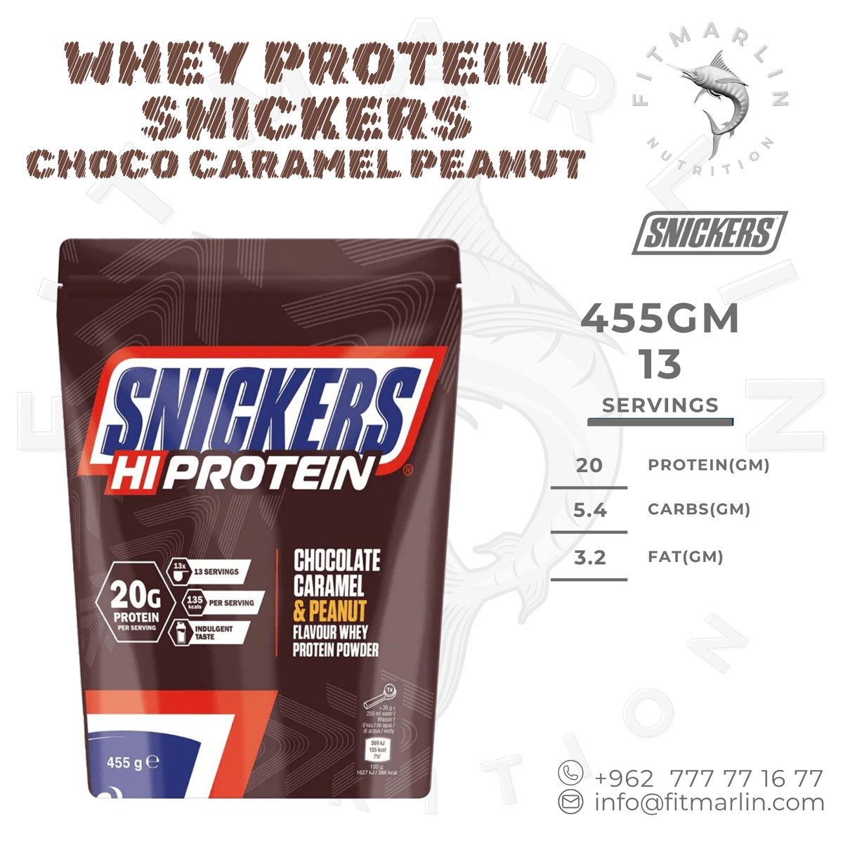 Snickers Hi Protein Whey Protein Powder 455g