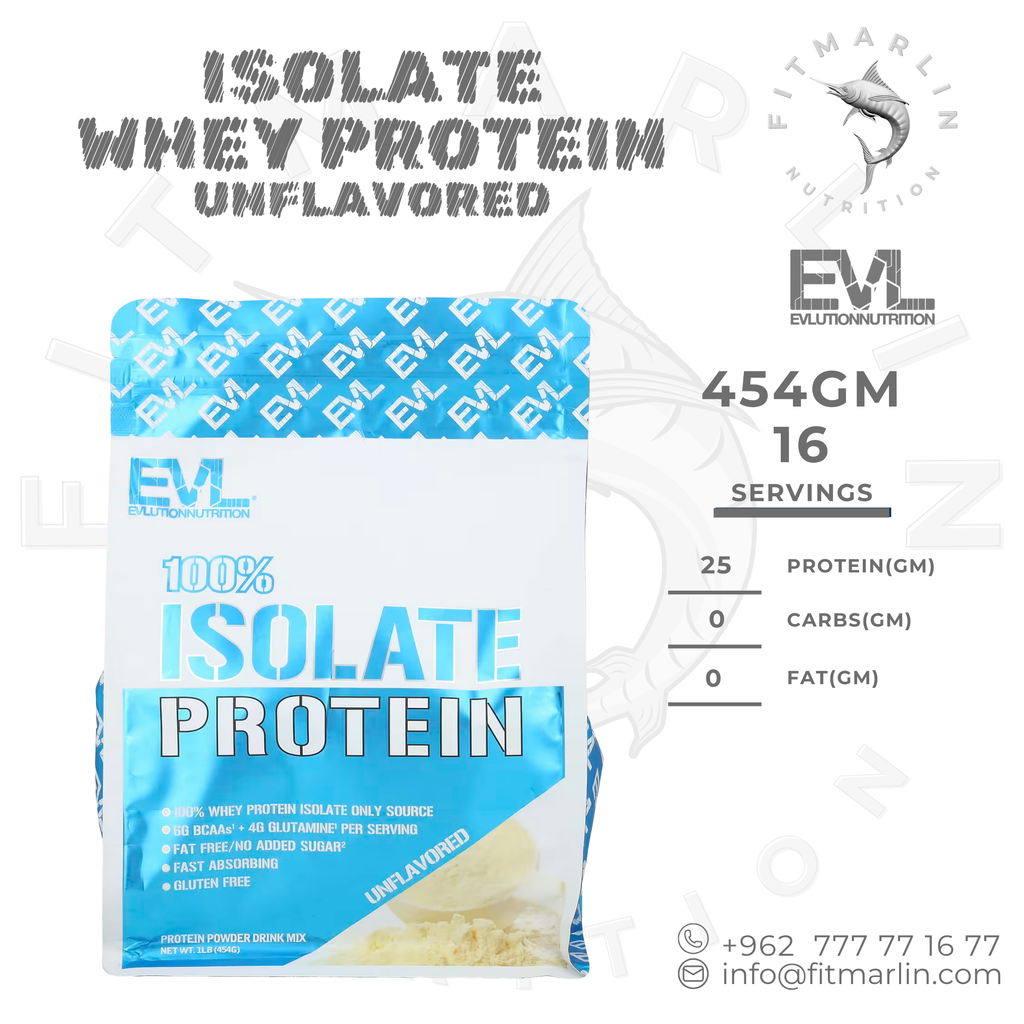 EVLution Nutrition 100% Isolate Protein – Unflavored – 454g