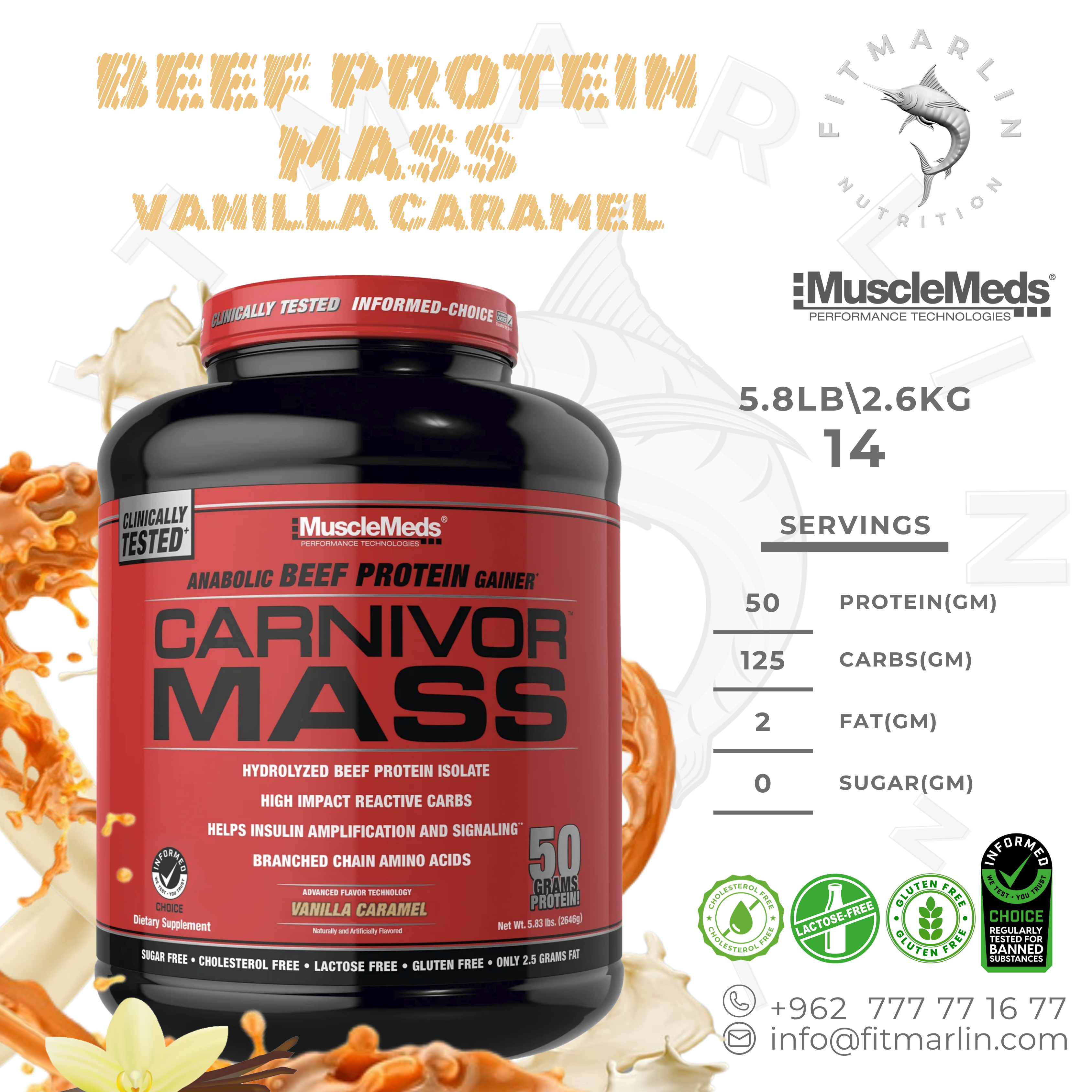 MuscleMeds Carnivor Mass Anabolic Beef Protein Gainer (5.8lb,2.6gm)