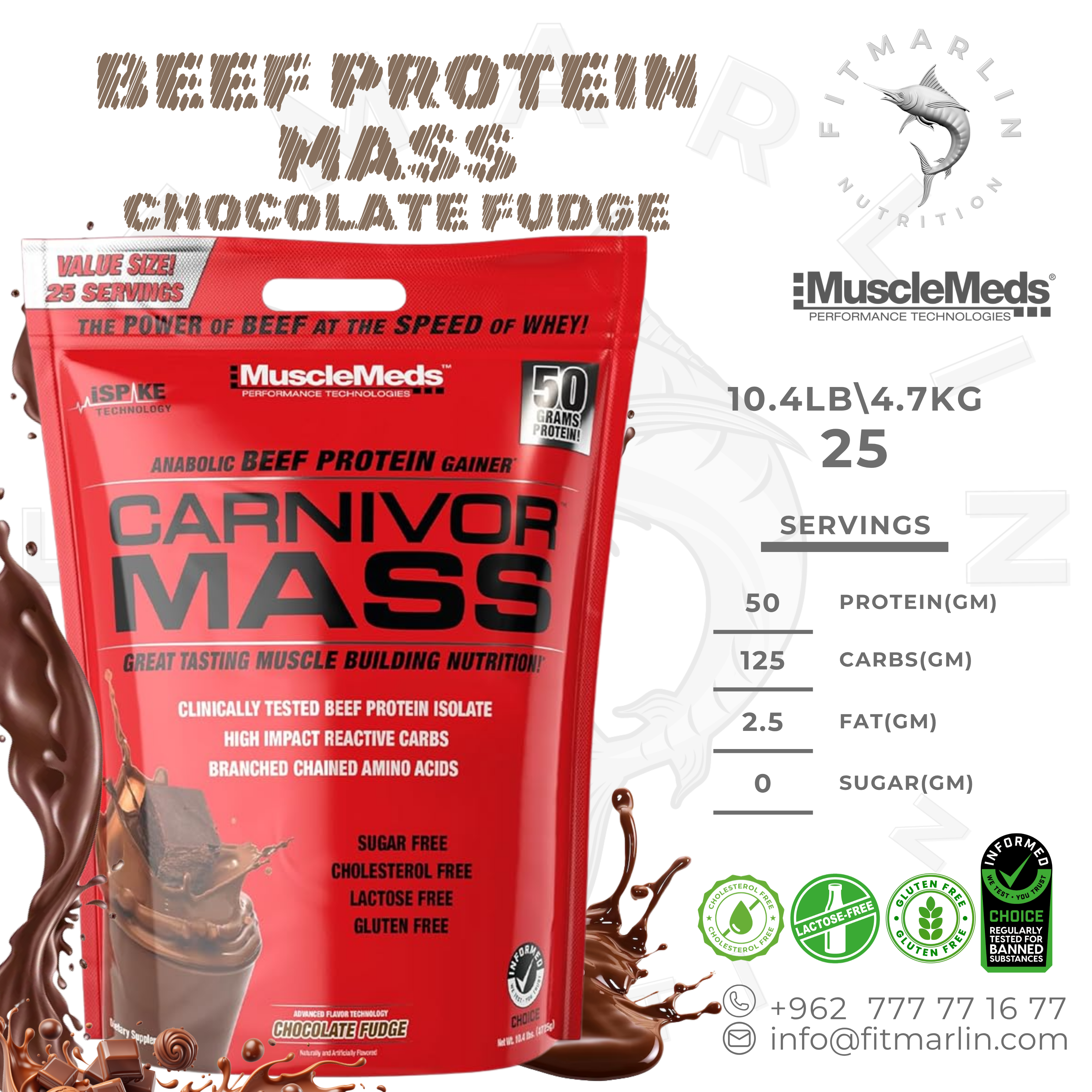 MuscleMeds Carnivor Mass Anabolic Beef Protein Gainer (10.4lb,4.7gm)