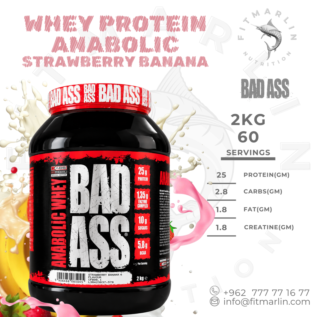 BAD ASS Anabolic Whey 2KG – Strawberry Banana