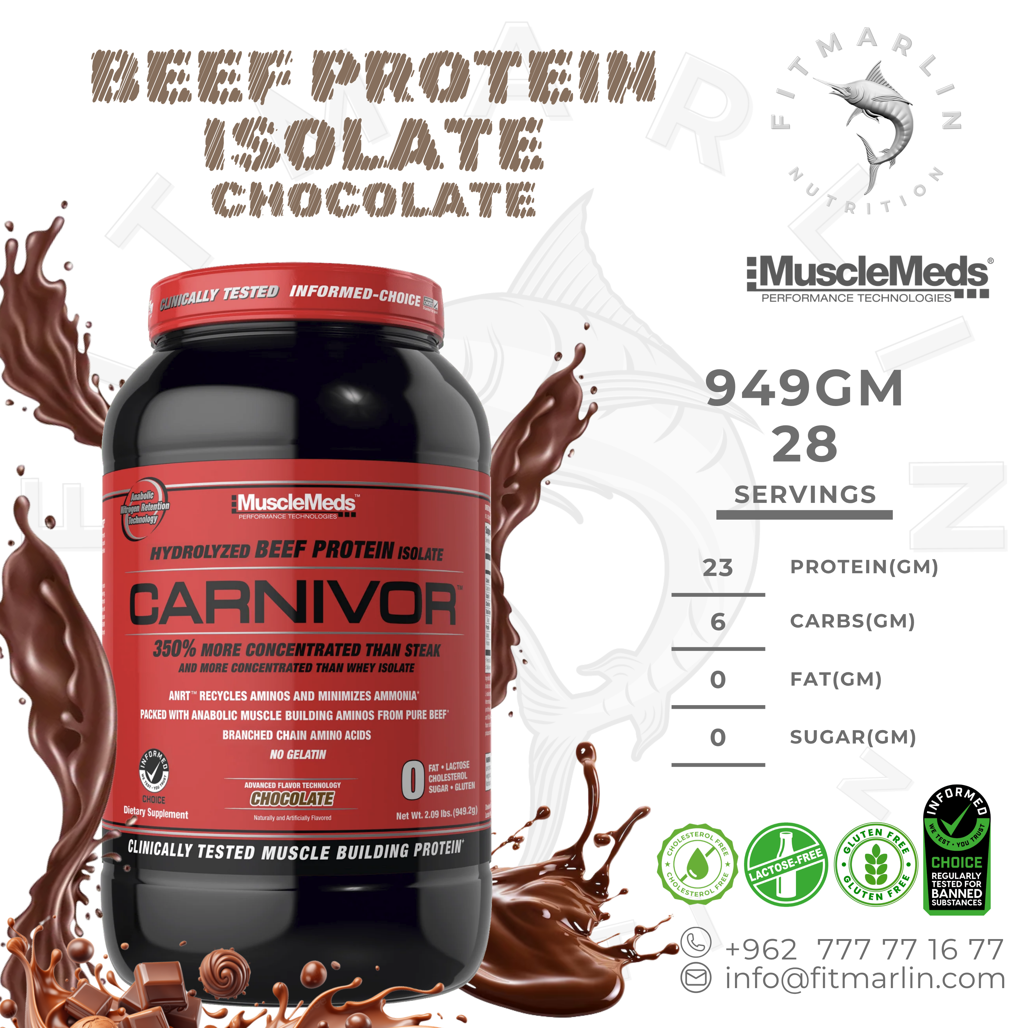 MuscleMeds Carnivor Hydrolyzed Beef Protein Isolate (2lb,949gm)