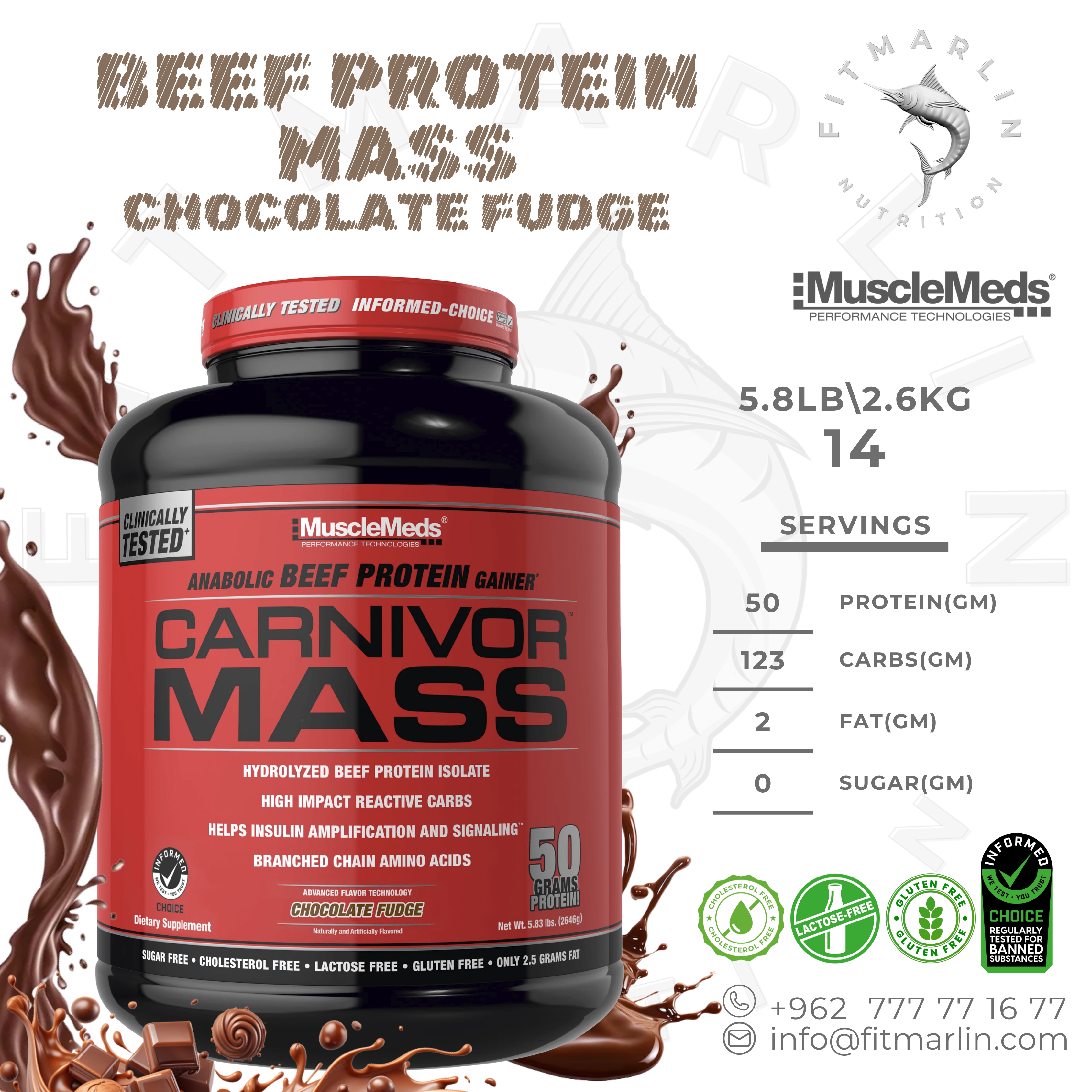 MuscleMeds Carnivor Mass Anabolic Beef Protein Gainer (5.8lb,2.6gm)