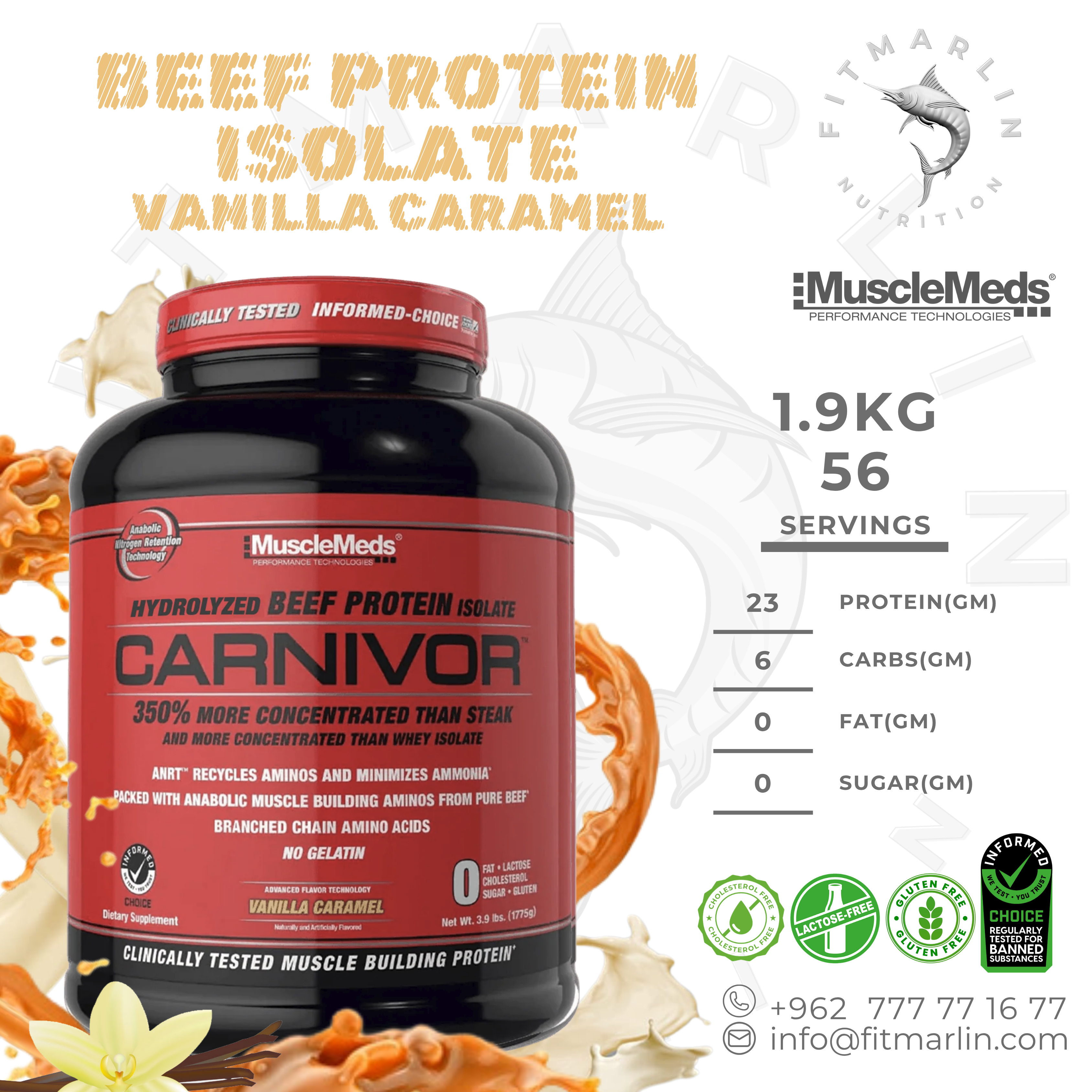 MuscleMeds Carnivor Hydrolyzed Beef Protein Isolate (4.1lb,1.9KG)