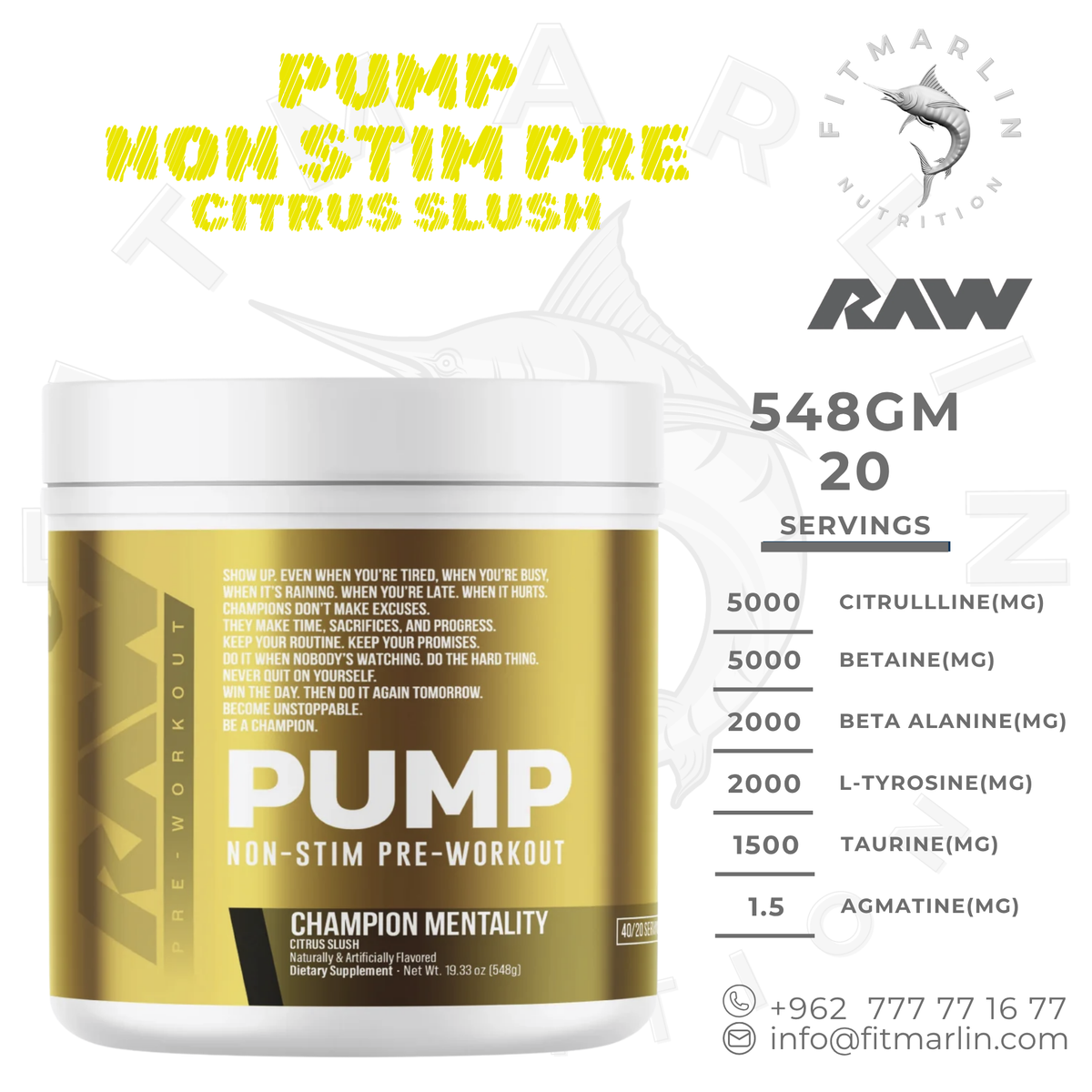 RAW Nutrition Pump Non-Stim Pre-Workout