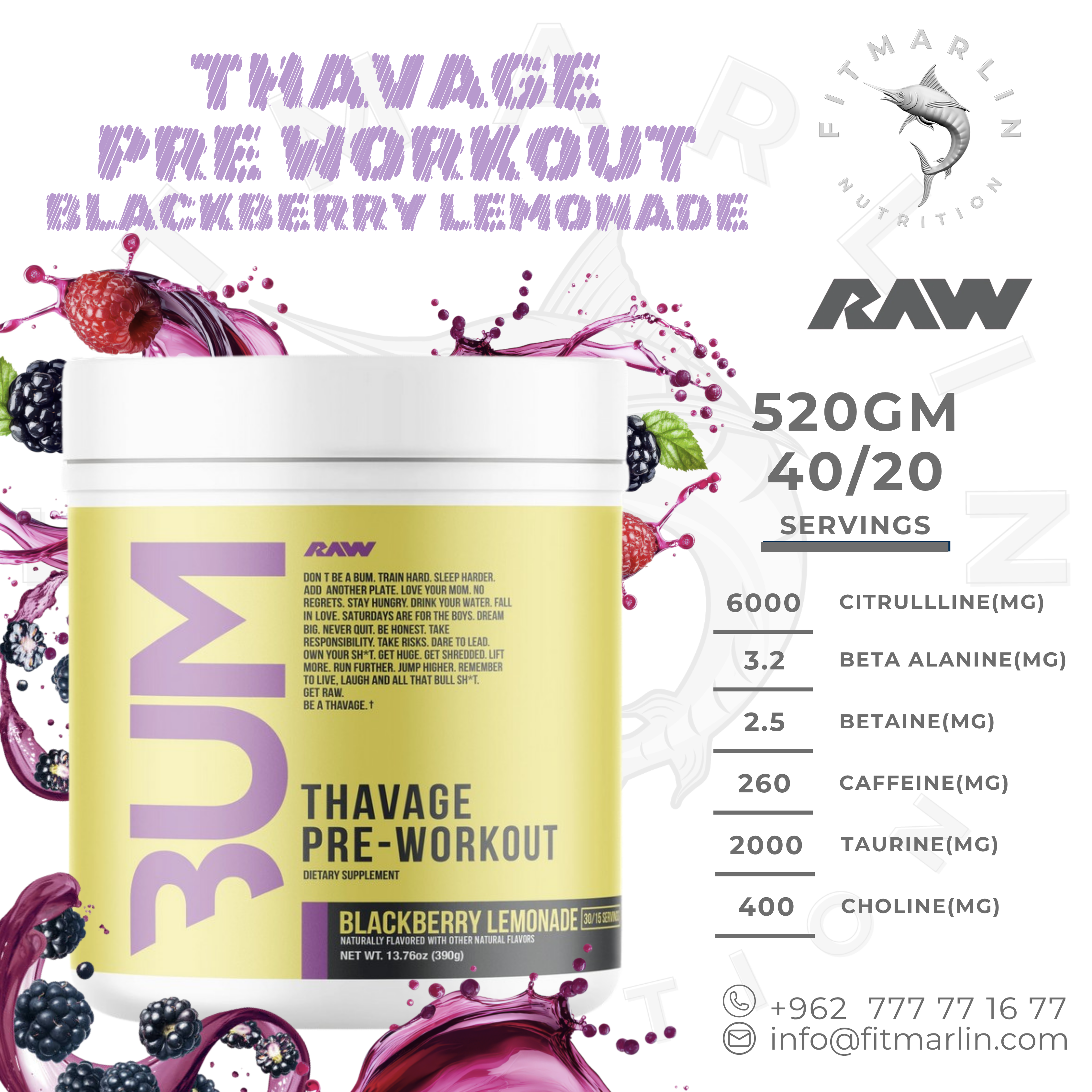 RAW CBUM Thavage Pre-Workout  – 520GM