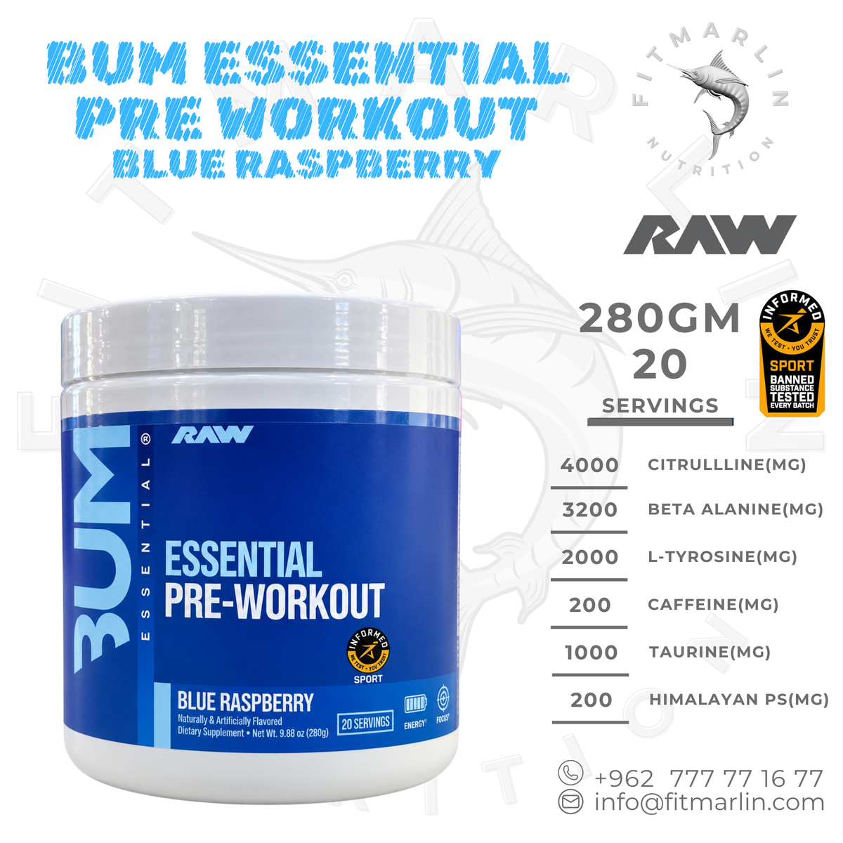 RAW Essential Pre-Workout 20 Servings