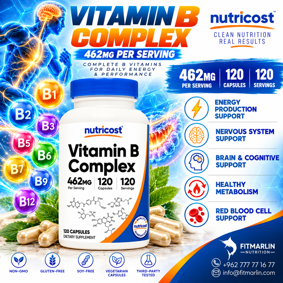 Nutricost Vitamin B Complex 462mg – 120 Capsules