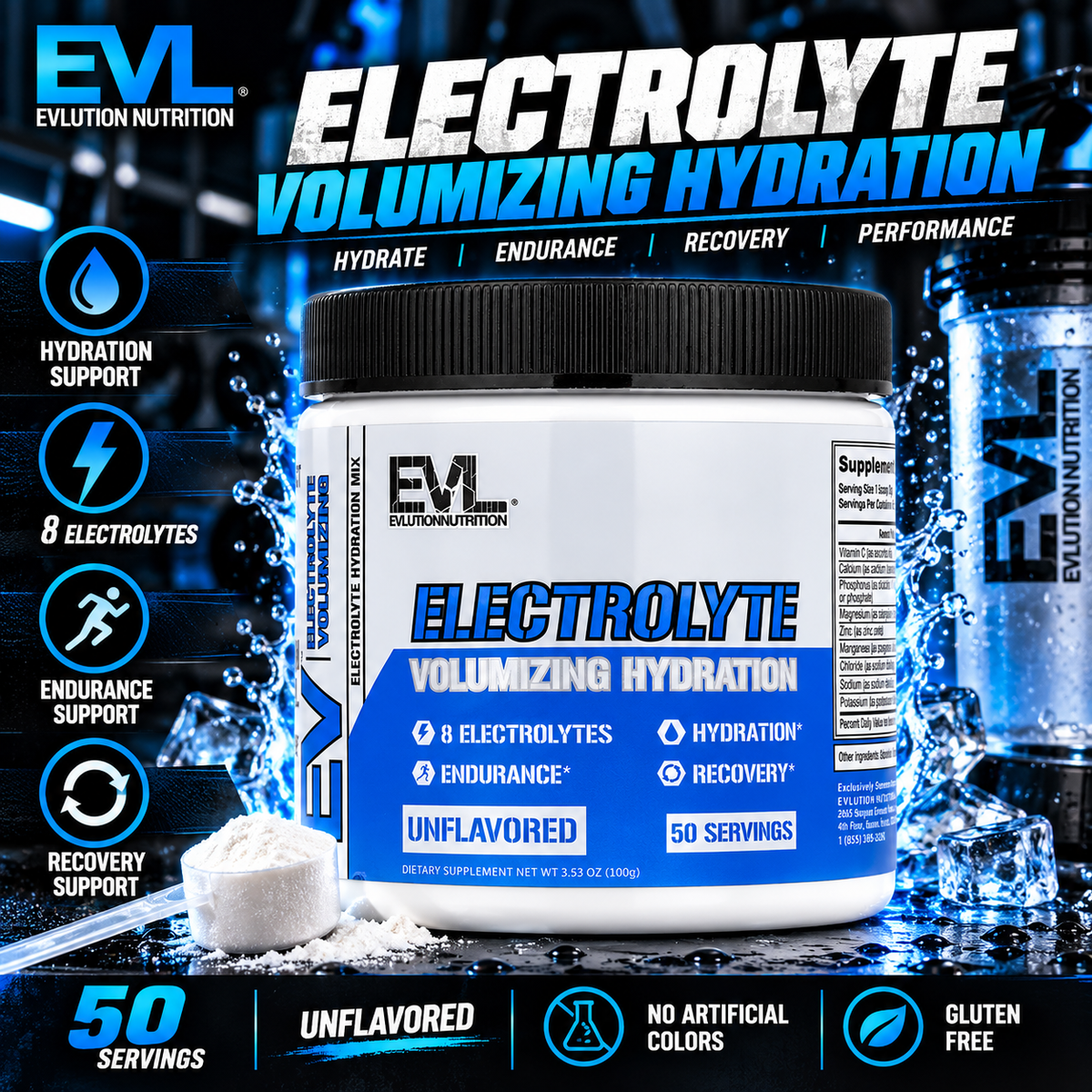 EVLution Nutrition Electrolyte Volumizing Hydration – Unflavored – 100g