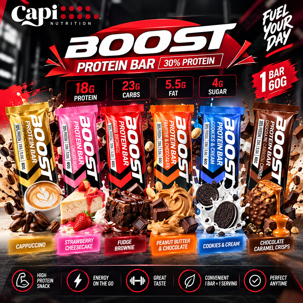 Boost Protein Bar 60g – 30% Protein | Capi