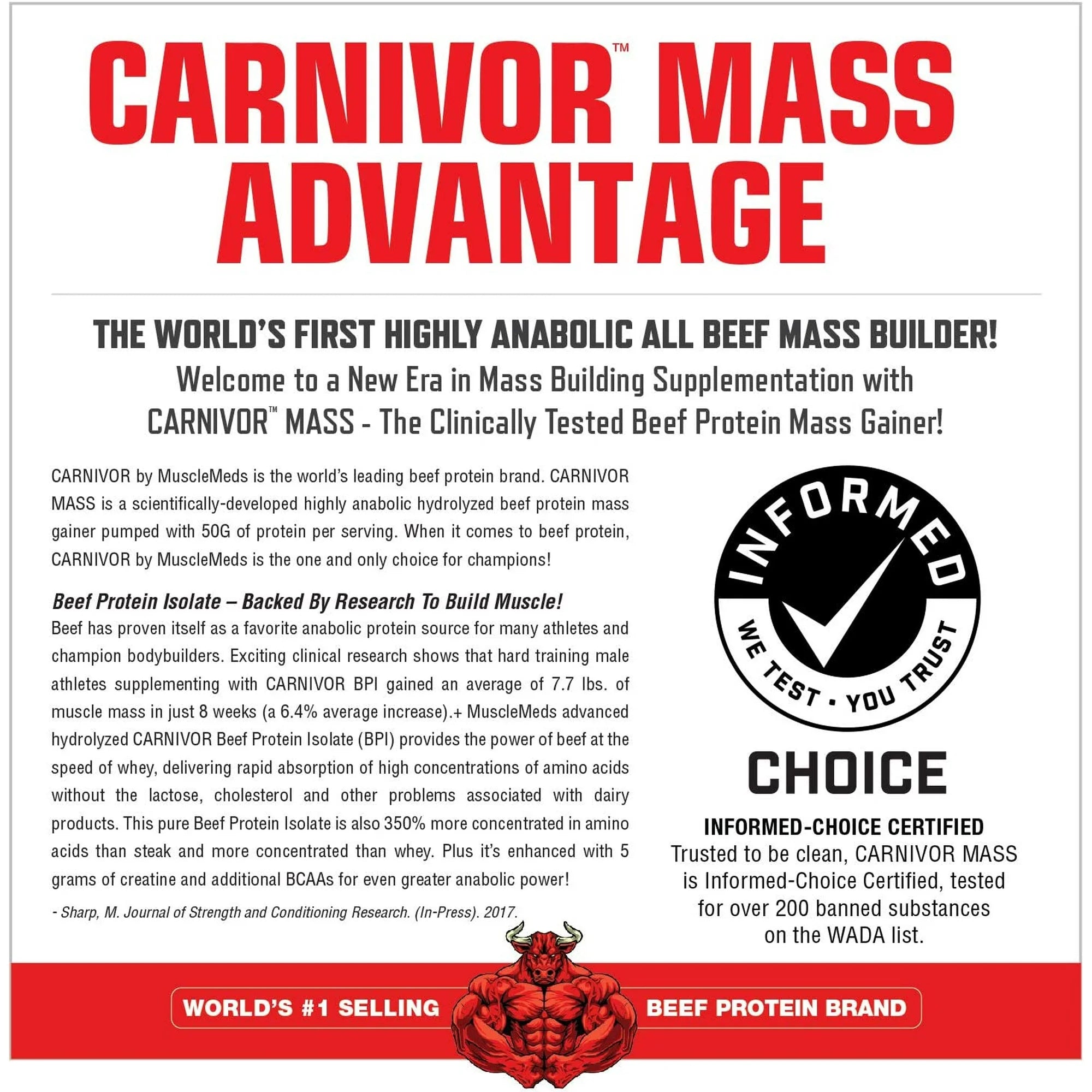 MuscleMeds Carnivor Mass Anabolic Beef Protein Gainer (10.4lb,4.7gm)