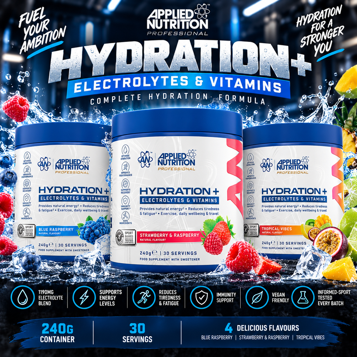 Applied Nutrition Hydration+ Complete Electrolyte & Vitamin Powder 240g