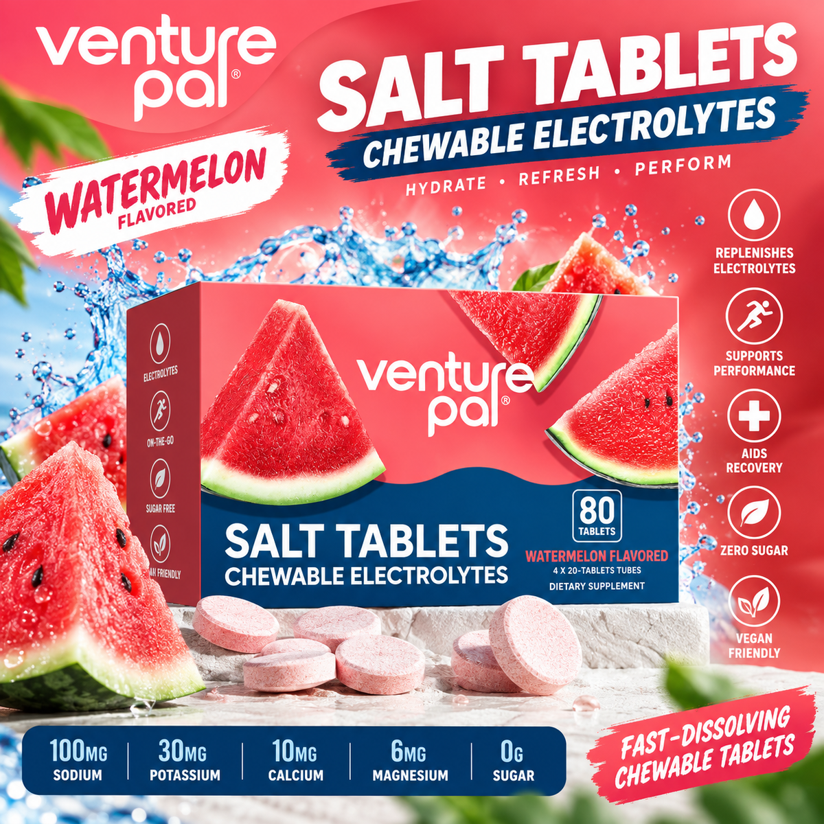 Venture Pal Salt Tablets Chewable Electrolytes – 80 Tablets