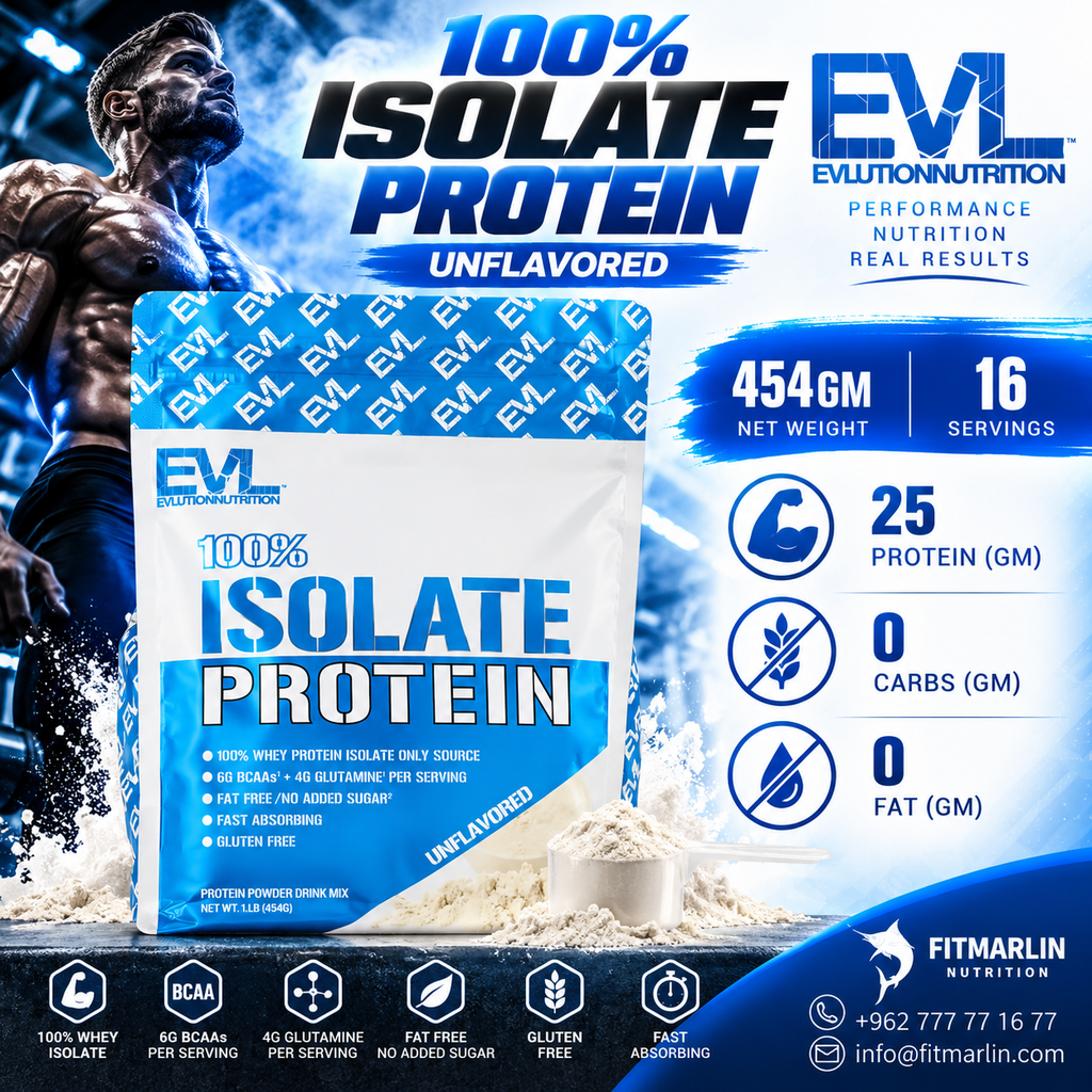 EVLution Nutrition 100% Isolate Protein – Unflavored – 454g